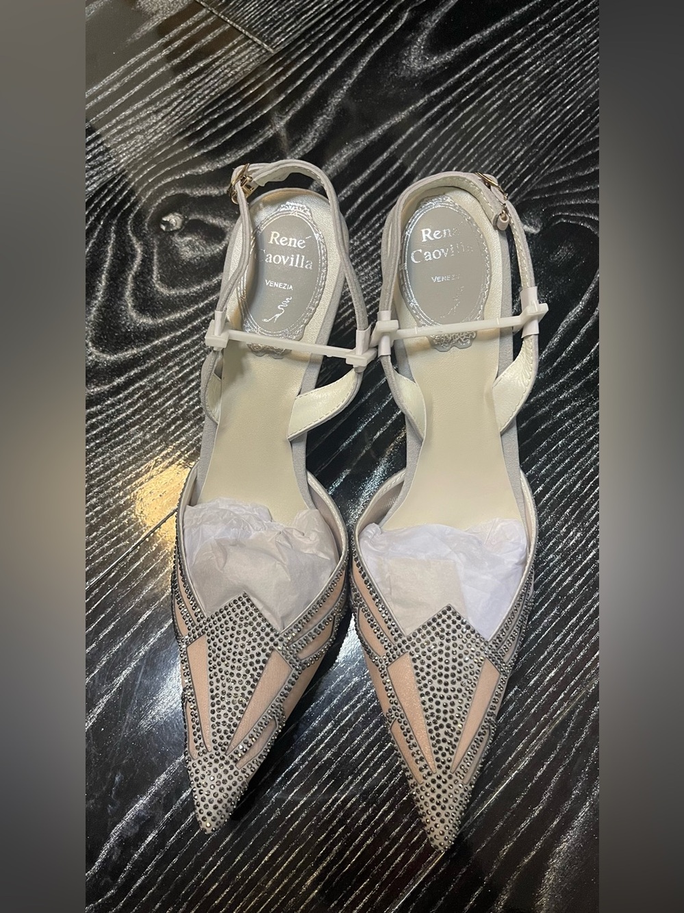 Rene Caovilla Nude Crystal-Embellished Pointed Slingbacks